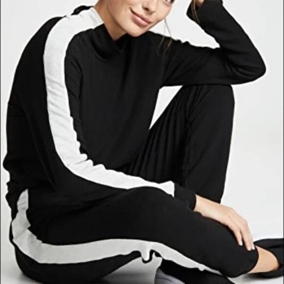 MONROW Black with Gray Stripe Sweat Set - Mockneck & Joggers - Picture 5 of 14